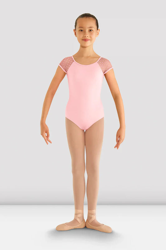 Girls Heart Mesh Cap Sleeve Leotard (Candy Pink)