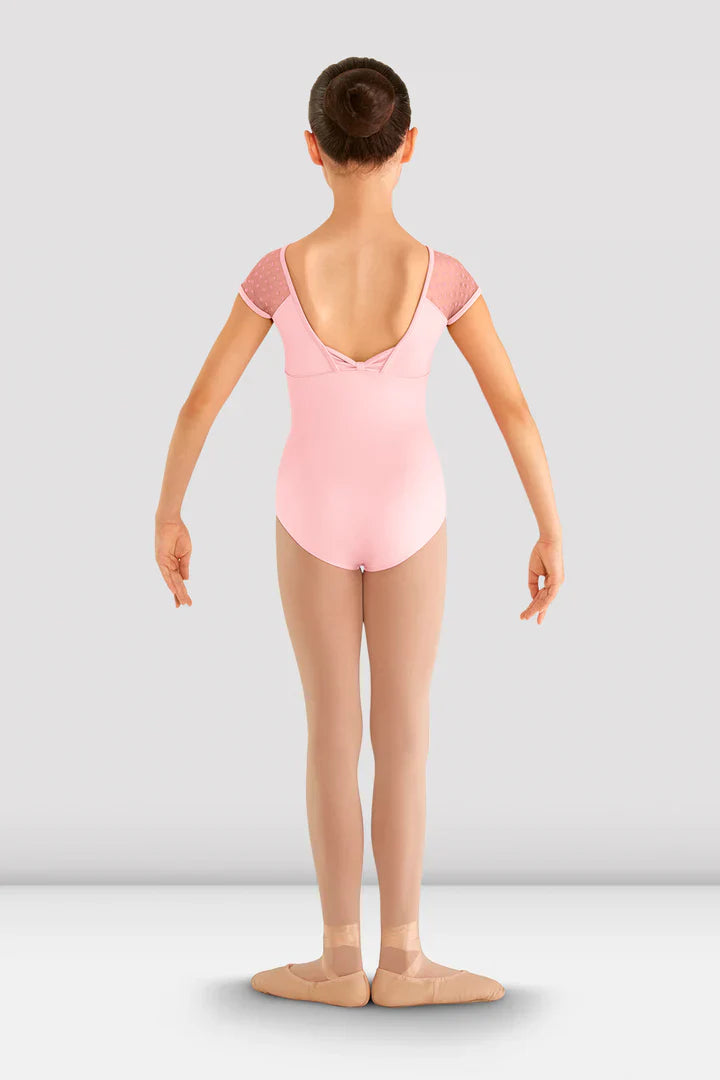 Girls Heart Mesh Cap Sleeve Leotard (Candy Pink)